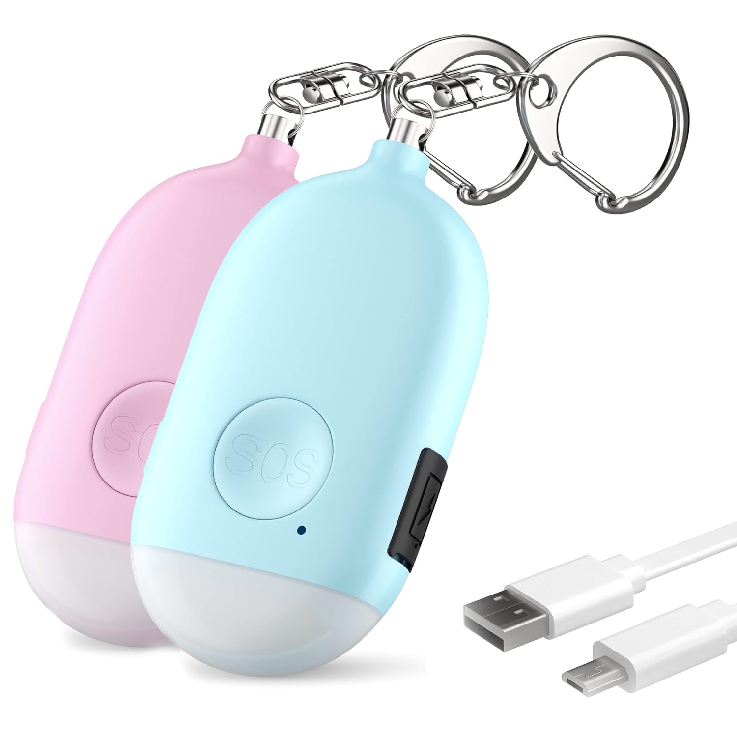 Rechargeable Self Defense Keychain Alarm ââ‚¬â€œ 130 dB Loud Emergency Personal Siren Ring with LED Light ââ‚¬â€œ SOS Safety Alert Device Key Chain for Women, Kids, Elderly, and Joggers by WETEN (Pink&Blue)