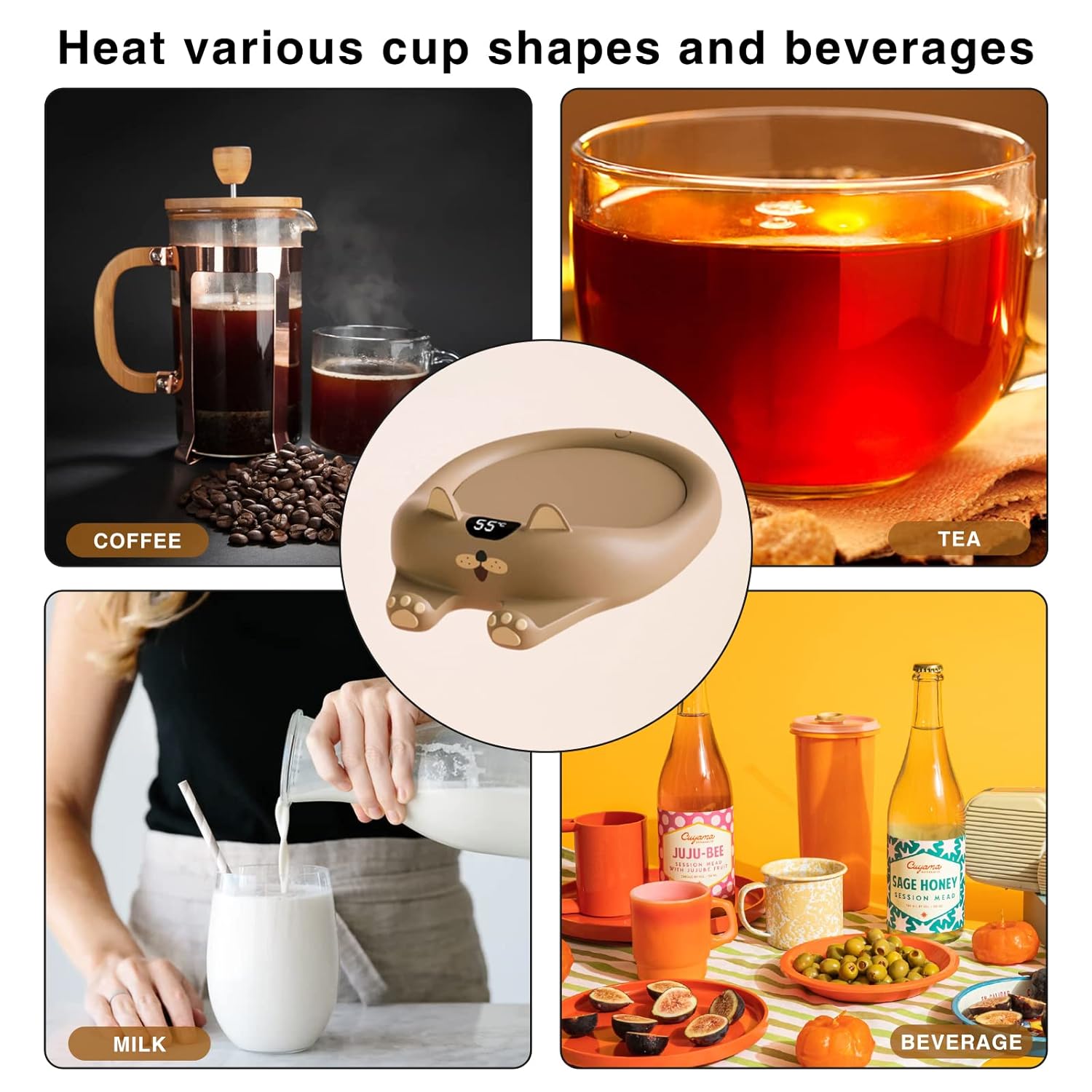Smart Coffee Mug Warmer 8 Hours Automatic Power Off,3-Speed Temperature Adjustment Mug Warmer,Suitable for Office and Home,Cup Warmer for Heating Coffee, Tea, Milk, Water, Cocoa, Etc. (Brown)