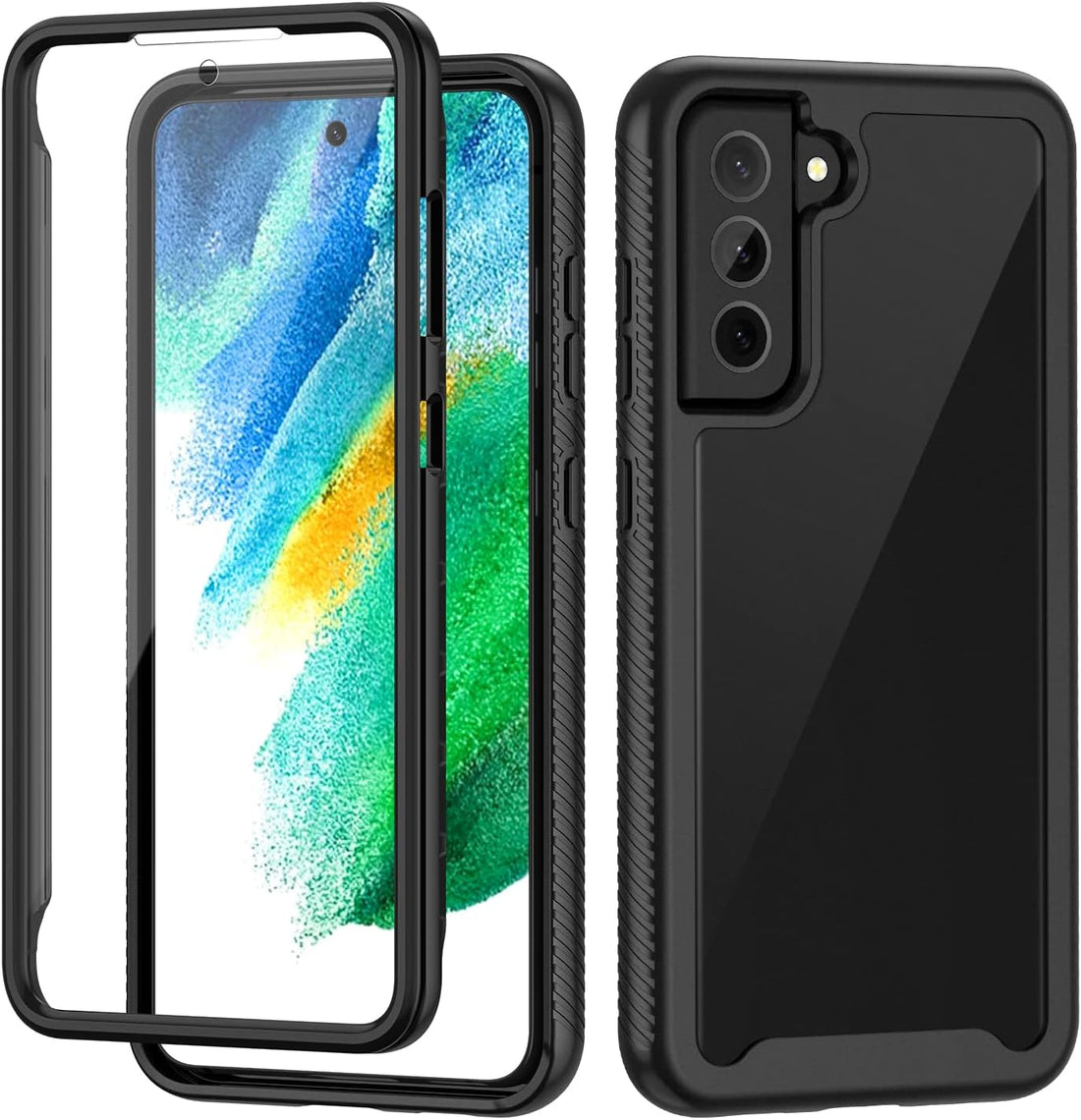 seacosmo Designed for Samsung Galaxy S21 FE Case, Full Body Shockproof Case [with Built-in Screen Protector] Slim Heavy Duty Lightweight Protective Phone Case for Galaxy S21 FE 5G - Black&Clear