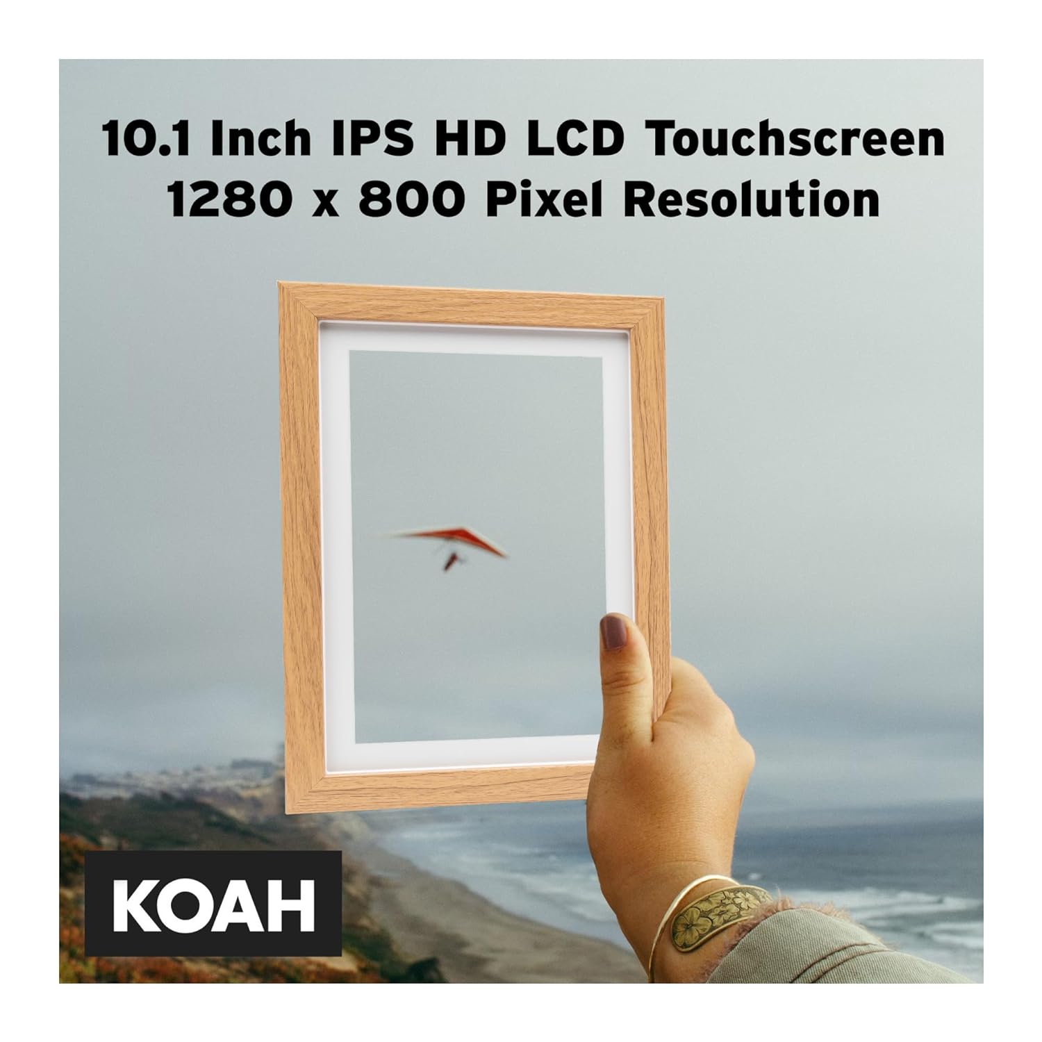 Koah Smart WiFi 10.1" Digital Photo Frame with FRAMEO 8GB Storage (Wood) Bundle with 32GB UHS-I microSDHC Memory Card with SD Adapter (2 Items)
