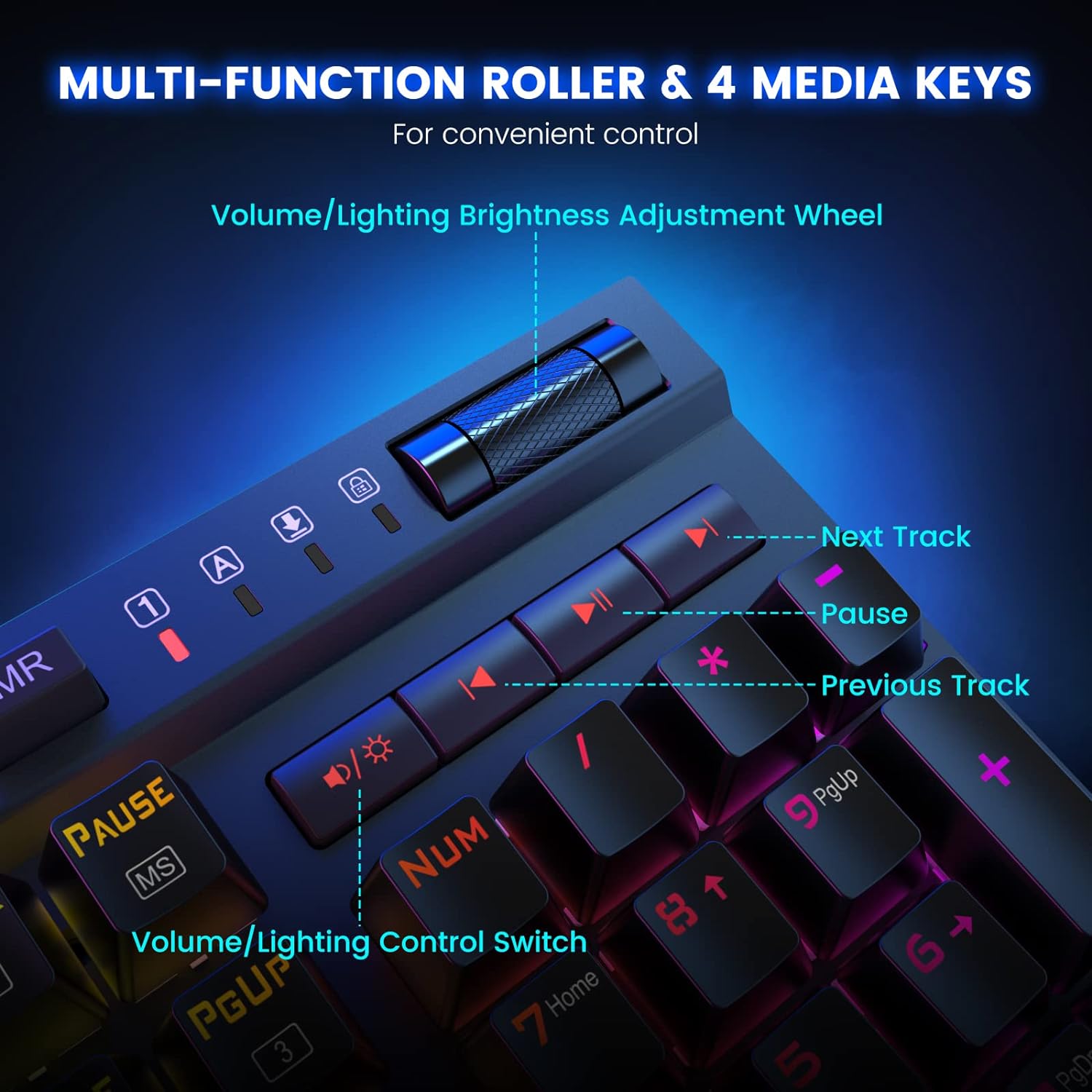 RisoPhy Wired Mechanical Gaming Keyboard - Hot-Swappable Red Switches - Linear & Silent - Chroma RGB Lighting - Programmable Macros - Aluminum Alloy Frame - Magnetic Wrist Rest - Media Control Knob