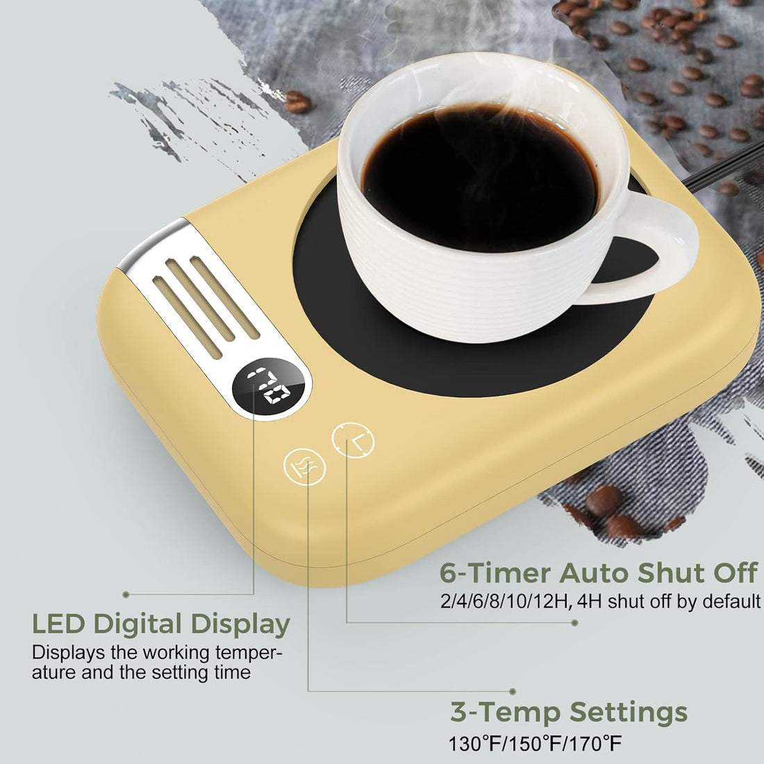 Coffee Mug Warmer with Auto Shut Off Timer, Mug Warmer & Coffee Warmer for Desk with Auto On/Off, Smart Coffee Cup Warmer with 3 Temperature Settings, Mug Warmer with LED TEM/TIME Display, Best Gift