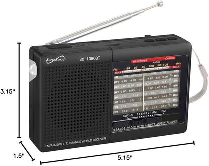 Supersonic SC-1080BT 9-Band Radio with Bluetooth – Close-up Detail