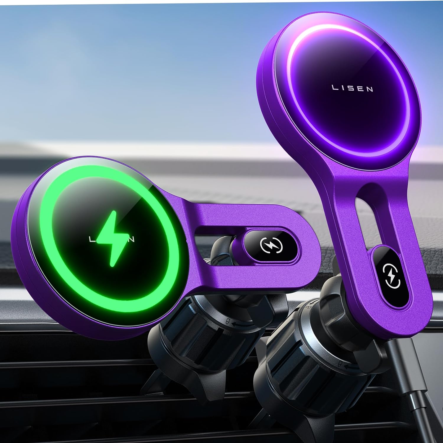 LISEN for 15W MagSafe Car Mount Charger [No More Heating] iPhone Wireless Car Charger Magnetic Phone Holder Mount, Car Phone Holder for Vent Fit iPhone 15 Pro Plus Max 14 13 12 MagSafe Case, Purple