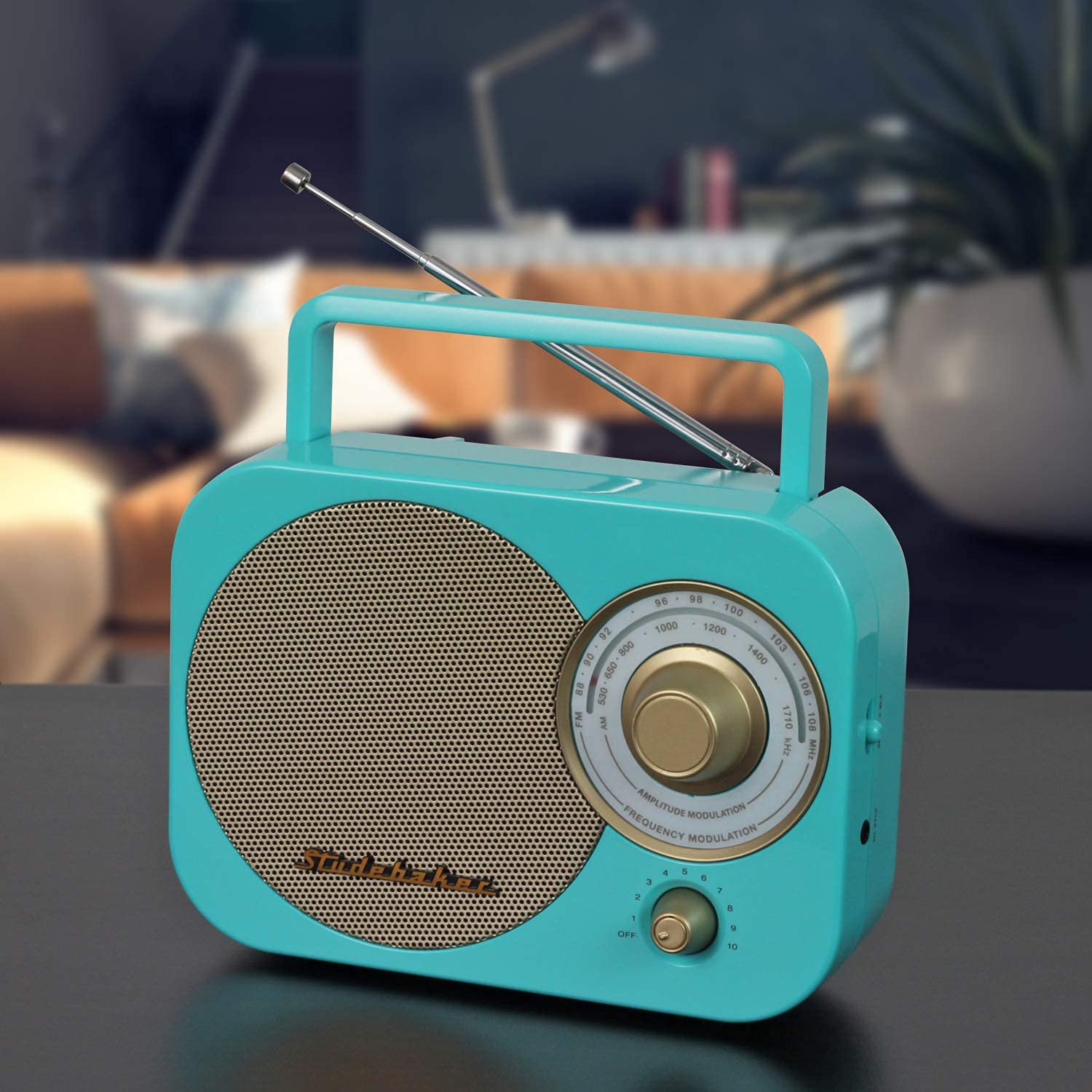 Studebaker Studebaker SB2000TG Turquoise/Gold Retro Classic Portable AM/FM Radio with Aux Input Limited Edition