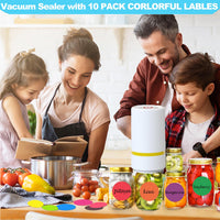 42 PCS Electric Mason Jar Vacuum Sealer Kit, Sous Vide Bags, Handheld Vacuum Sealer and 10 PCS Reusable Vacuum Food Storage Bags, 10 Colorful Lable, 10 Sealing Clips, 10 Lids with lids Opener