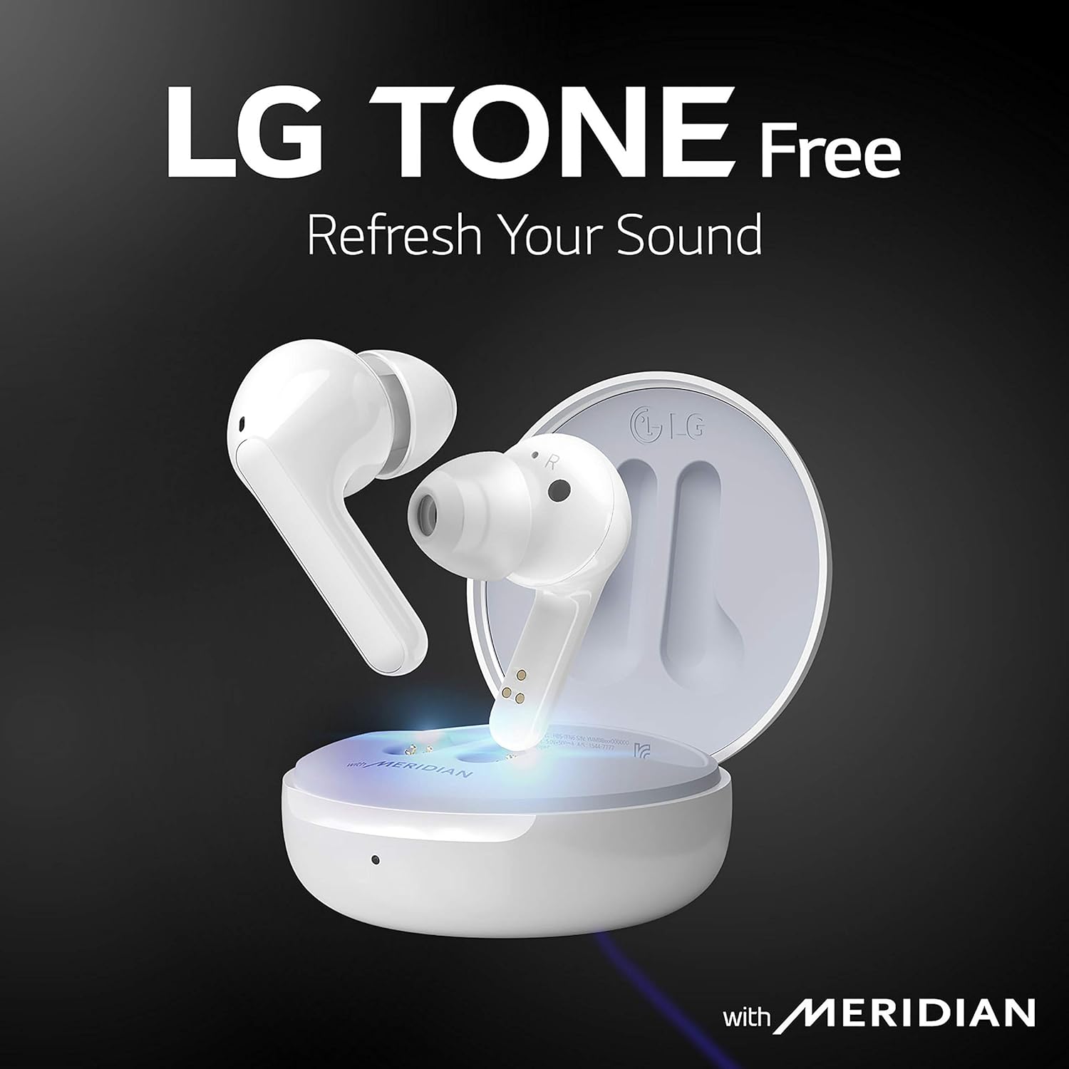 LG TONE Free FN5W - Wireless Charging True Wireless Bluetooth Earbuds with Meridian Sound, Noise Reduction with a close fit, Dual Microphone for Work/Home Office, iPhone and Android Compatible, White