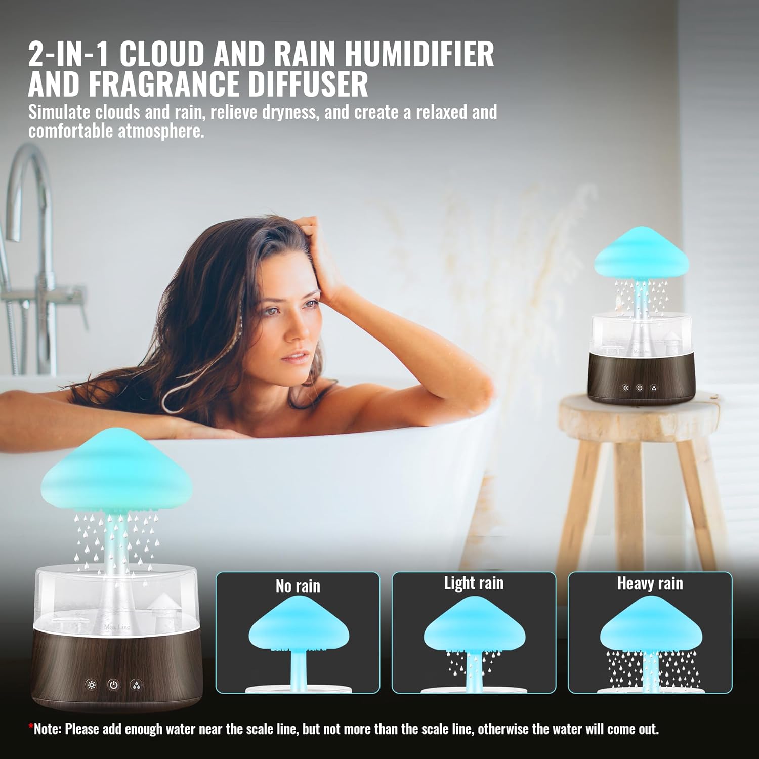 Rain Cloud Diffuser Water Drip for Home Bedroom, Black