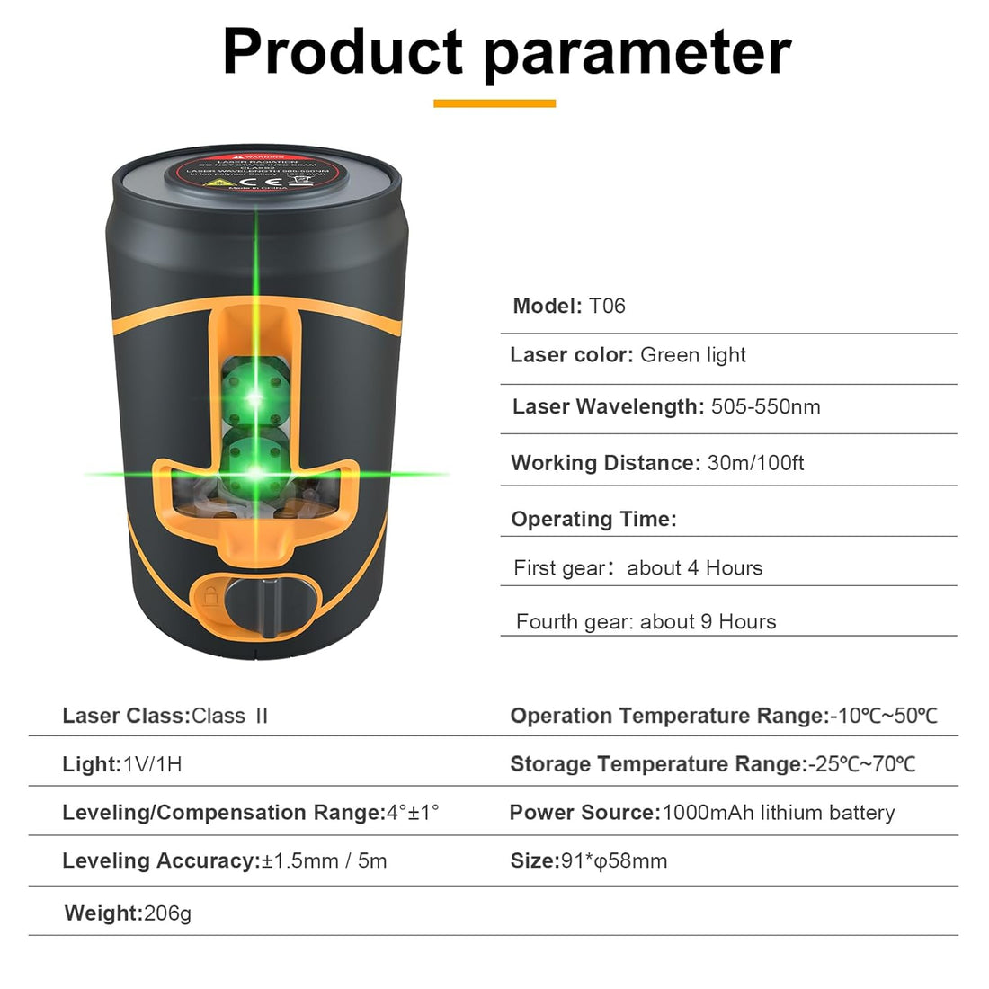 100ft Laser Level Self Leveling Green Cross, Horizontal and Vertical Line, Outdoor Laser Leveler Tool with 4 Brightness Adjustment for Construction and Picture Hanging 2 Modules