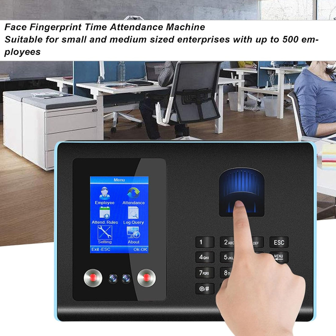 Face Fingerprint Time Attendance Machine with Automatic Time Calculation, Biometric Employee Attendance for Offices, Hotels, and More (US Plug)