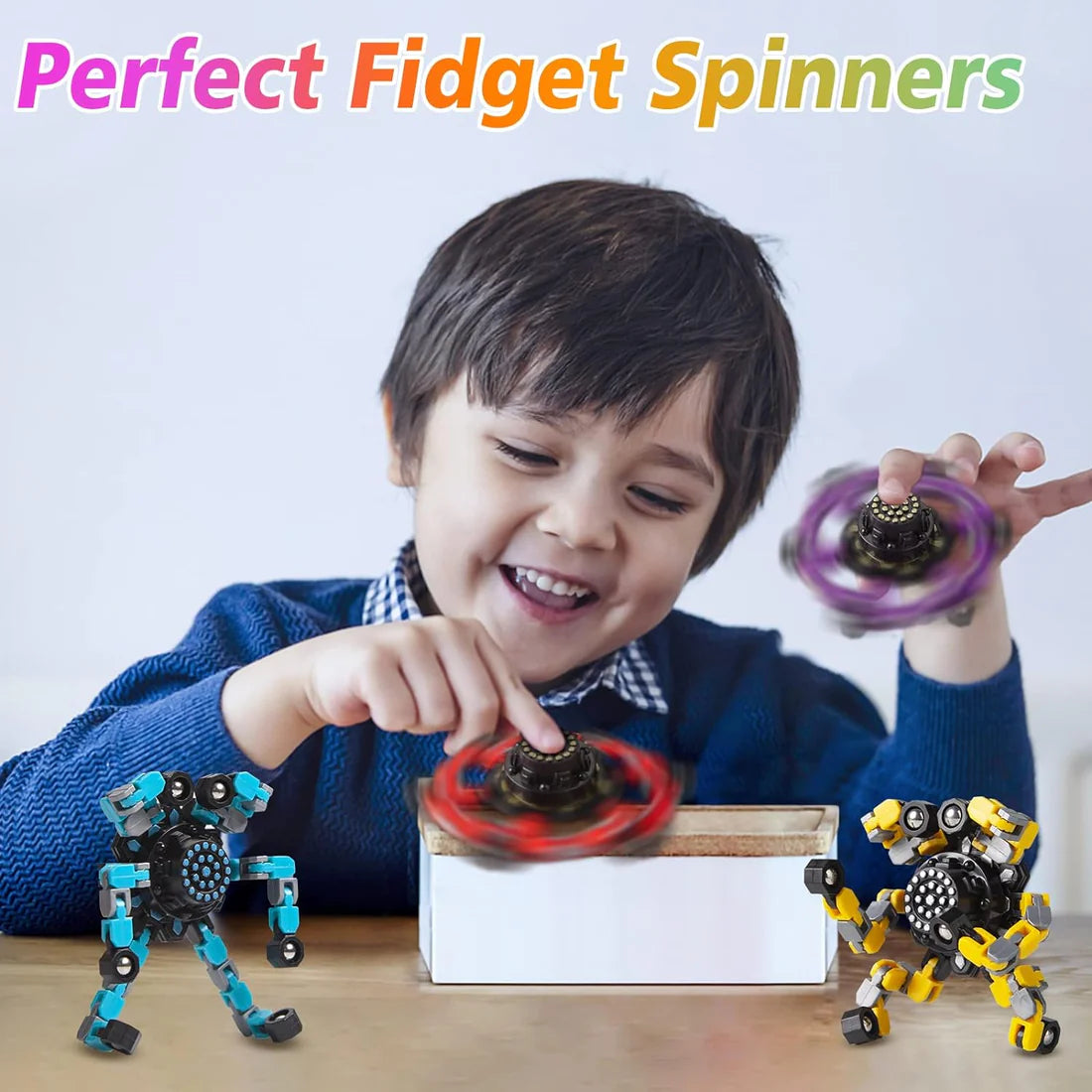 Transformable Fidget Spinners 4 Pcs for Kids and Adults Stress Relief Sensory Toys for Boys and Girls Fingertip Gyros for ADHD Autism for Kids Gifts Easter Basket Stuffers (Fidget Toy 4pc)