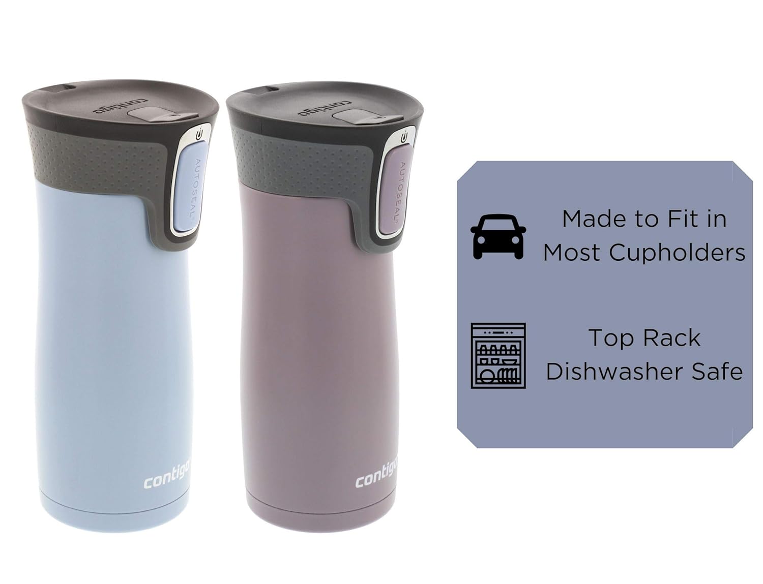 Contigo AUTOSEAL West Loop Vacuum-Insulated Stainless Steel Travel Mug, 16 oz, 2-Pack, Earl Grey/Dark Plum