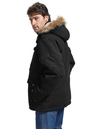 Yozai Mens Winter Military Warm Jacket Fleece Coat with Detachable Fur Hood Outwear Black Medium