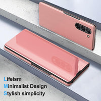 Compatible with Samsung Galaxy Z Fold 5 5G Case Mirror Leather Cover Wallet Slim Clear S-View Shockproof Thin Cover with Kickstand Anti-Scratch Protective Phone Case for Samsung Z Fold 5 5G