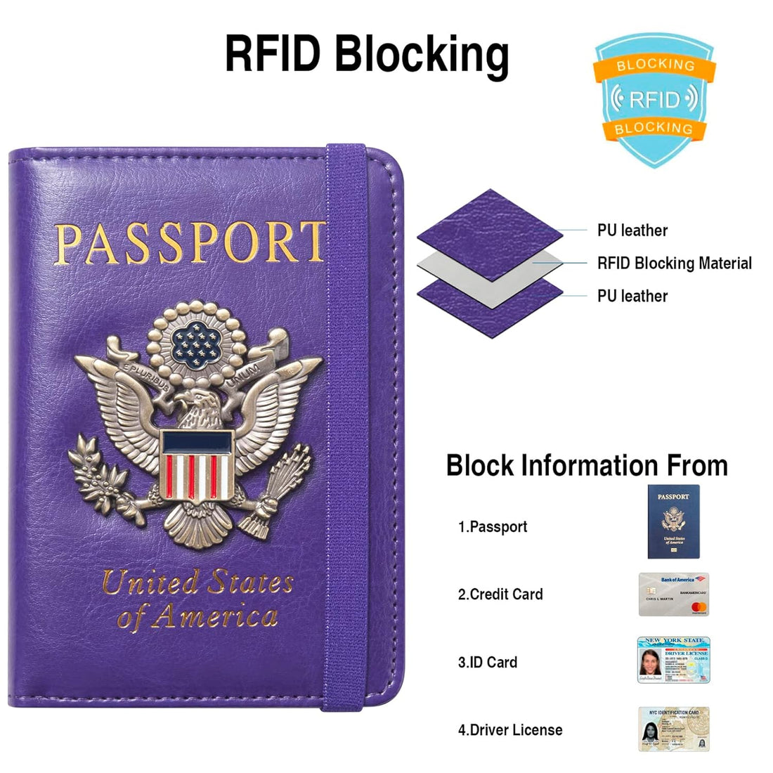 FACATH Passport Holder Cover Case Passport Cards Protector Travel Cover Wallet Case RFID Blocking Leather Card Case Travel Accessories Document Organizer, Purple, Classic