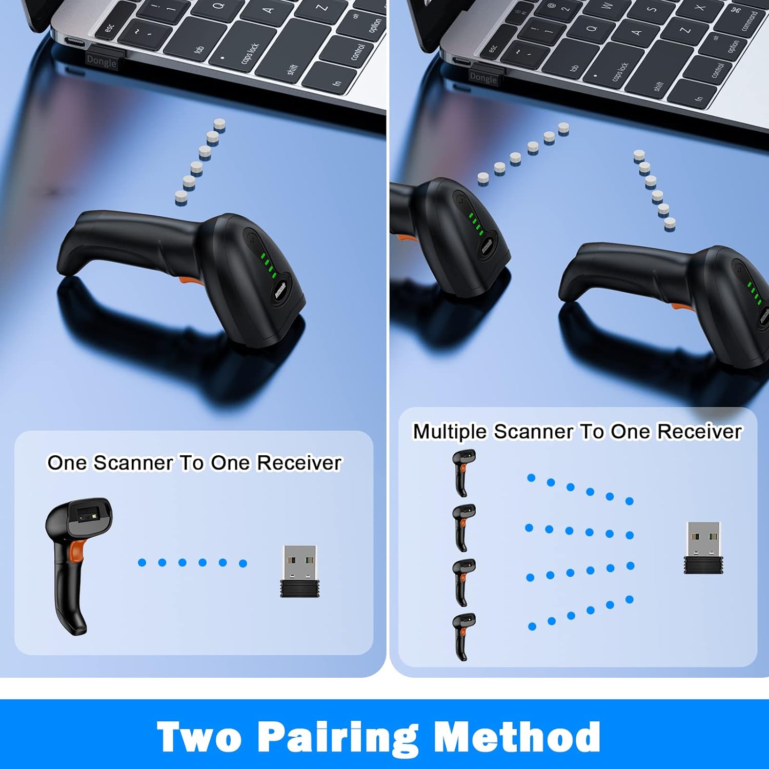USB Wireless Barcode Scanner, Symcode Handheld Laser Barcode Reader (2.4GHz Wireless & USB2.0 Wired) with Receiver Storage of up to 10000 Code