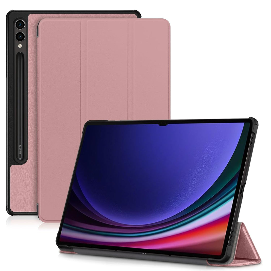 Aippdo for Samsung Galaxy Tab S9 Plus Case 12.4 Inch 2023,Drop-Proof and Shockproof PC+PU Protective Material Ultra-Thin Trifold Kickstand Cover,with Auto Sleep/Wake Function (Pink)