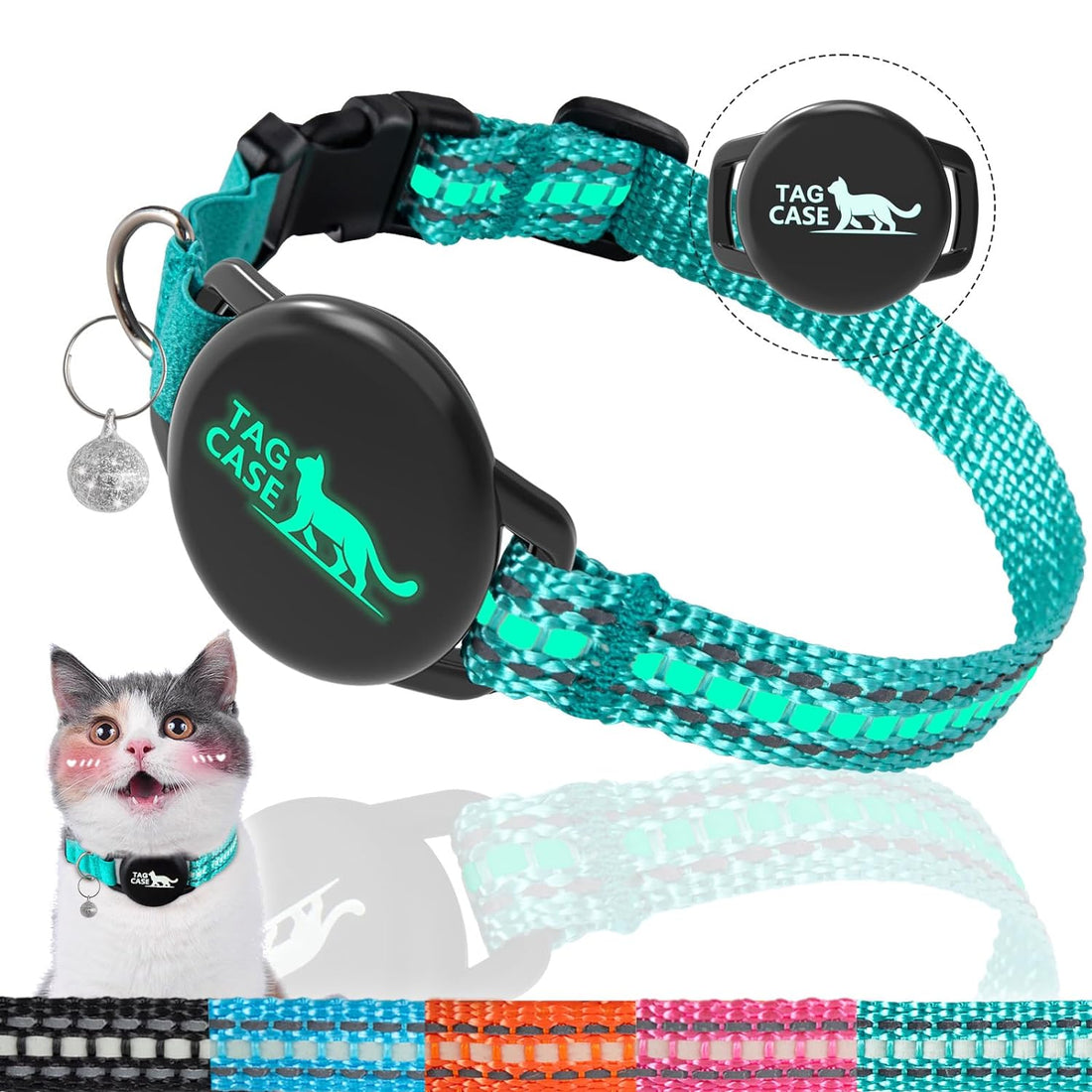 Luminous Airtag Cat Collar,PROFAVO Apple Air Tag Cat Collar with Airtag Holder,Reflective Cat GPS Tracker Collar for Girl Boy Small Cats,Kittens,and Puppies (with Bell)