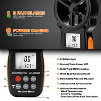 AOPUTTRIVER Digital Anemometer Handheld Wind Speed Meter,Wind Speed Gauges for Measuring Wind Speed,Temperature and Wind Chill with Backlight and Max/Min (AP-007) (007WM+Tripod)