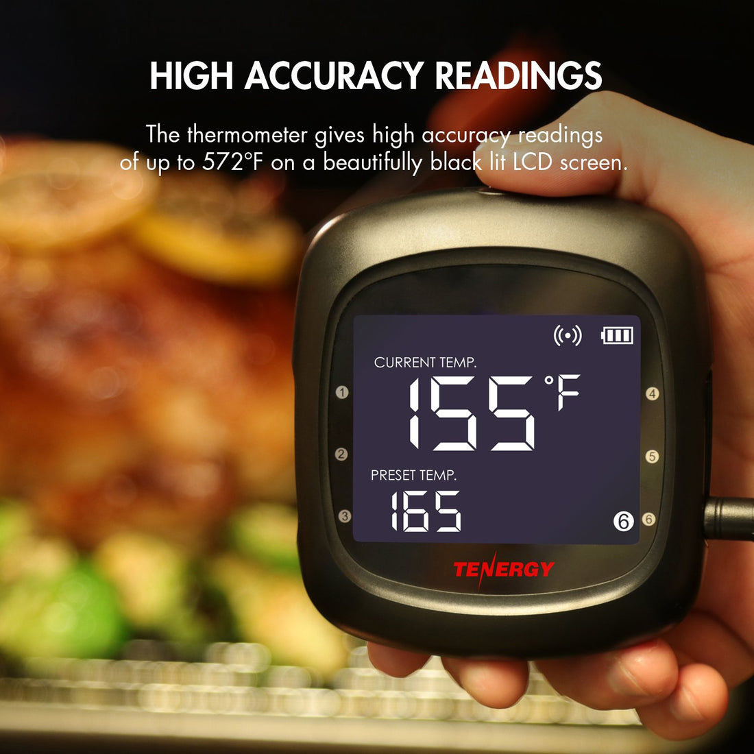 Tenergy Solis Digital Meat Thermometer, APP Controlled Wireless Bluetooth Smart BBQ Thermometer with 6 Stainless Steel Probes and Large LCD Display, Cooking Thermometer for Grill and Smoker