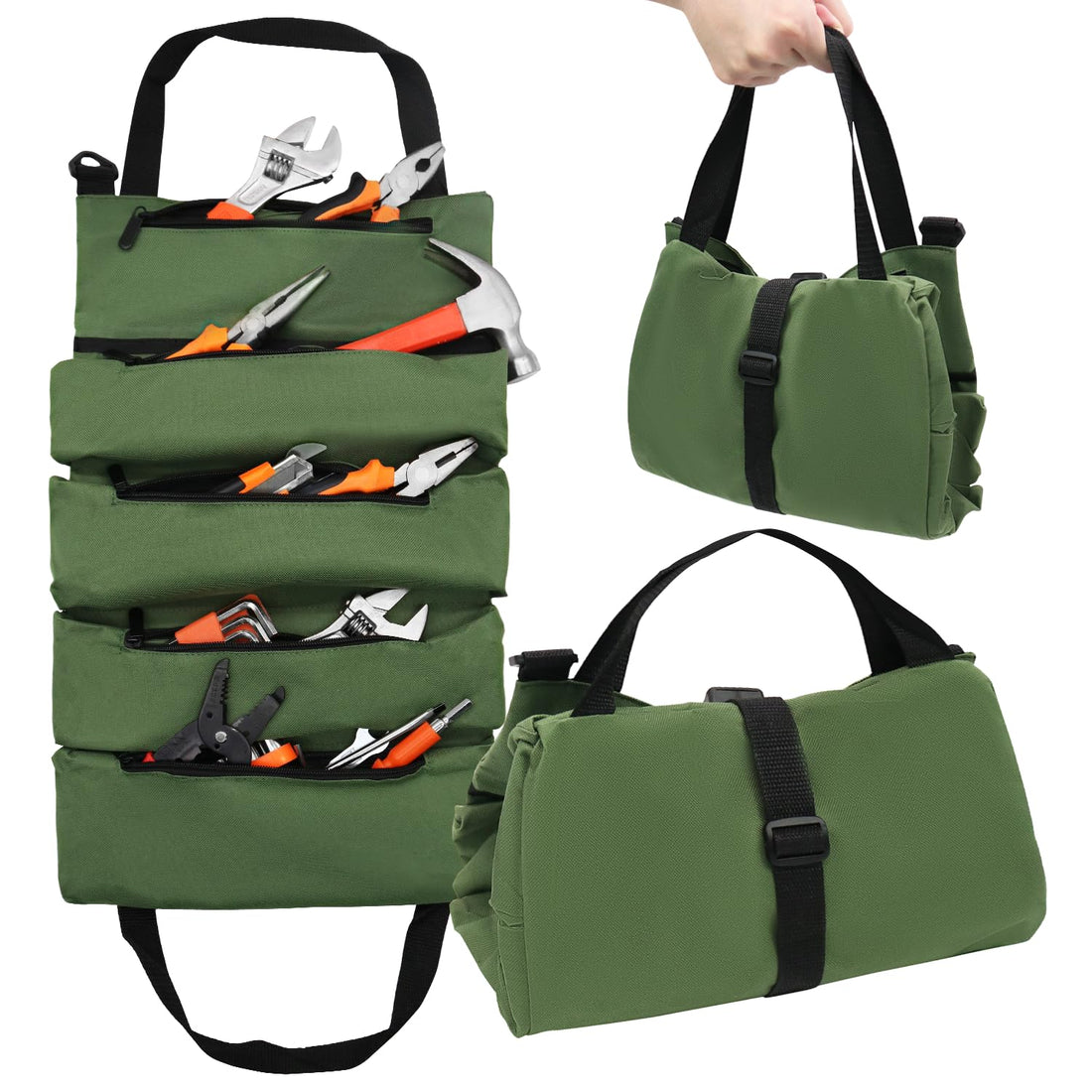 GardenJoy Tool Roll Up Bag, Small Duty Tool Bag Organizer with 5 Tool Pouches, Compact & Lightweight Tool Roll Bag For Mechanic, Electrician, DIY Projrct, Carpenter & Hobbyist