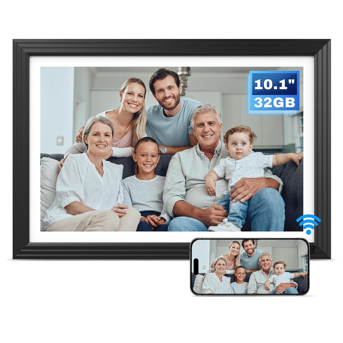 10.1 inch Digital Picture Frame, IPS Touch Screen Smart Electronic Photo Frame WiFi with 16GB Storage, Electric Video Photo Frame Slideshow with App, Auto-Rotate, Wall Mountable,Gift for Grandparents