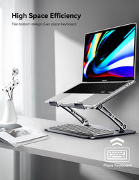 ivoler Laptop Stand for Desk,Adjustable Computer Stand with 360° Rotating Base,Foldable & Portable Laptop Riser,Stable Typing, Suitable for Collaborative Work,Fits Laptop up to 16 inches [Spacel gray]