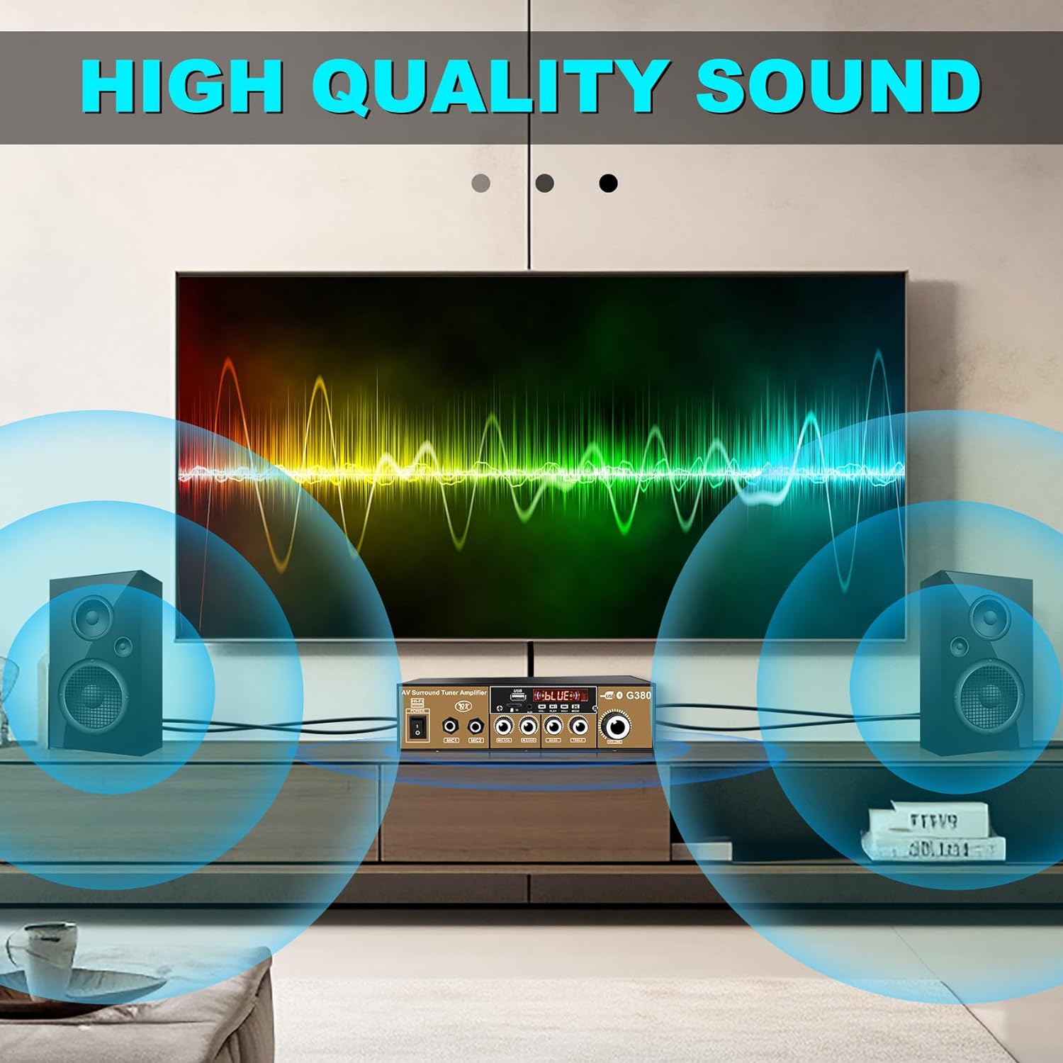 Stereo Audio Amplifier Receiver, 600Wx2 Home Dual Channel Bluetooth 5.0 Sound Speaker AMP, Home Amplifiers FM Radio, USB, SD Card, with Remote Control Home Theater Audio Stereo System Components