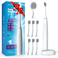 Electric Toothbrush, SANTALA 48000 Sonic Electric Toothbrush, Waterproof Safe Power Toothbrush with 6 Brush Heads 1 Cleansing Brush, Sensitive/Gum Care/Polish/Bright White/Clean Modes, Cold White