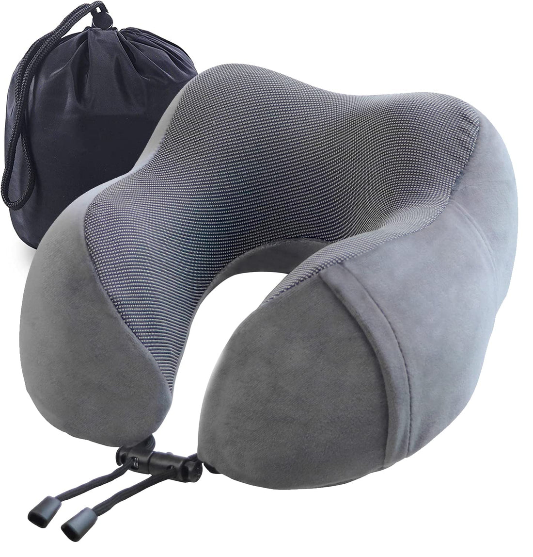 YIRFEIKRER Travel Pillow, Best Memory Foam Neck Pillow and Head Support Soft Pillow with Side Storage Bags, for Sleep Rest, Airplane, Car, Family and Travel Use（Dark Grey）