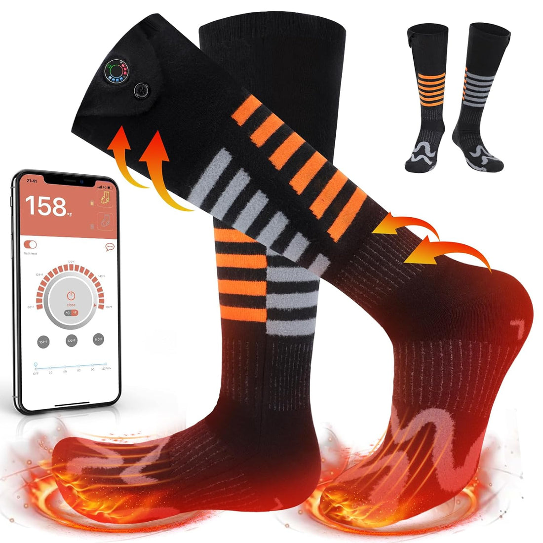 Heated Socks, Rechargeable Heated Socks for Men Women - 7.4V/3000 mAh Battery Powered Electric Socks with APP Control, Washable Foot Warmer for Winter Hunting Skiing Camping Hiking