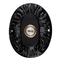 Wired Iron Doorbell Chime with Brass Porcelain Push Button Vintage in Black Powder Coat Finish Decorative Door Bell with Easy Installation, 3 7/8" X 3 1/8"