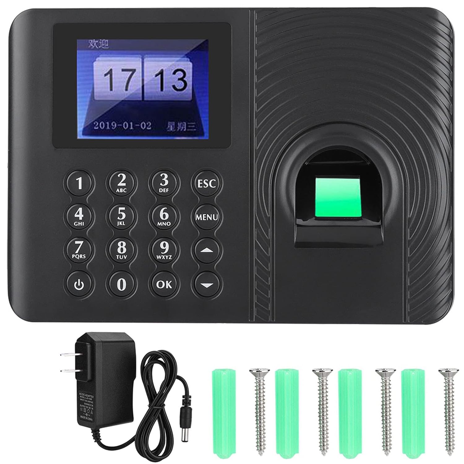 Biometric Fingerprint Password Time Attendance Machine, Employee Checking in Recorder Recognition Device Access Control 2 4In High Definition Color LCD Screen Attendance Controller (1)