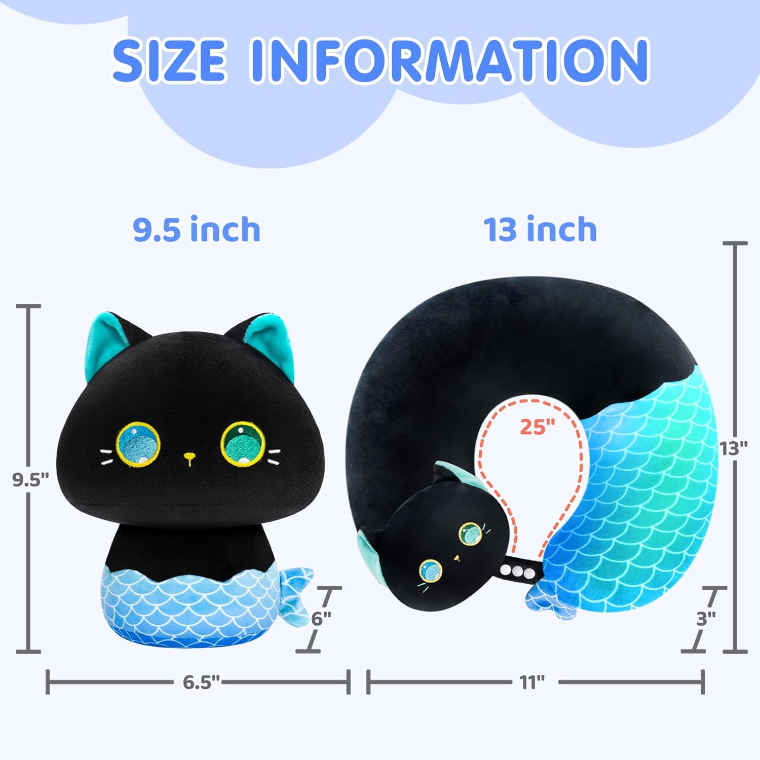 Caaaat Kids Travel Pillow, 2 in 1 Deformable Kids Neck Pillow, with U-Shaped Pillow or Cute Cat Animal Reversible Plush Toy for Airplane, Car, Train - 13 Inches