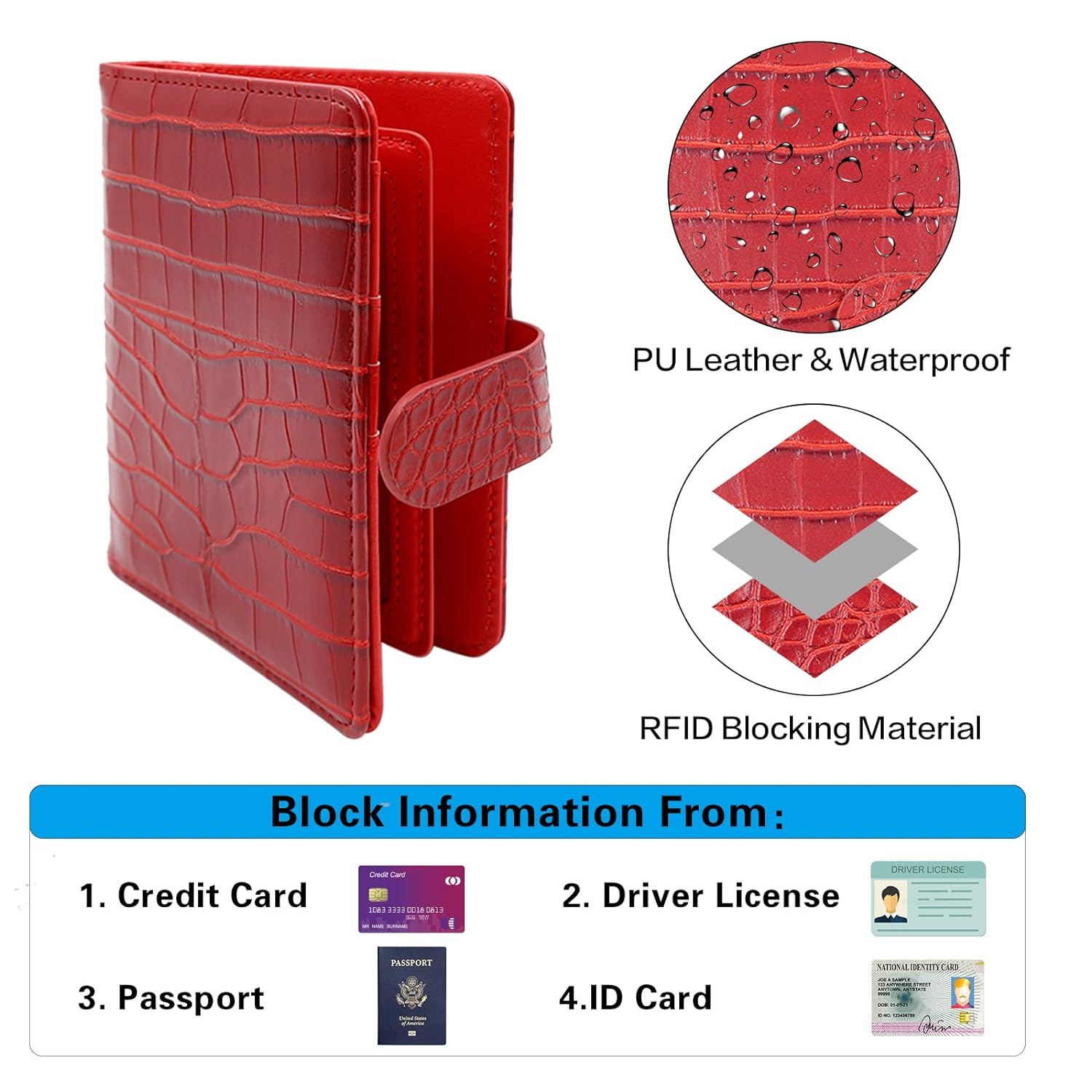 Sbrinnaliao Passport Holder with Vaccine Card Slot, RFID Travel Wallet Leather Passport Holder Women/Men with Zipper, Passport and Vaccine Card Holder Combo, Stone-Red, Multifunction Organized