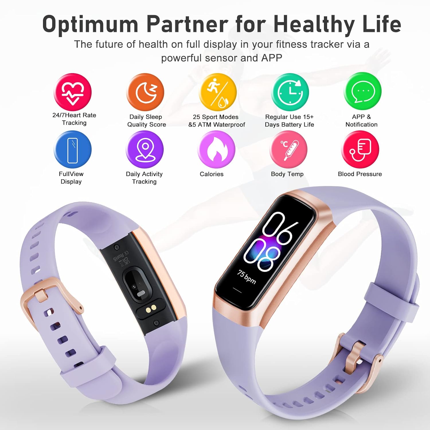 Fitness Tracker with Step Counter/Calories/Stopwatch, Activity Tracker, Health Tracker with Heart Rate Monitor, Sleep Tracker,1.10''AMOLED Touch Color Screen, Pedometer Watch for Women Men Kids