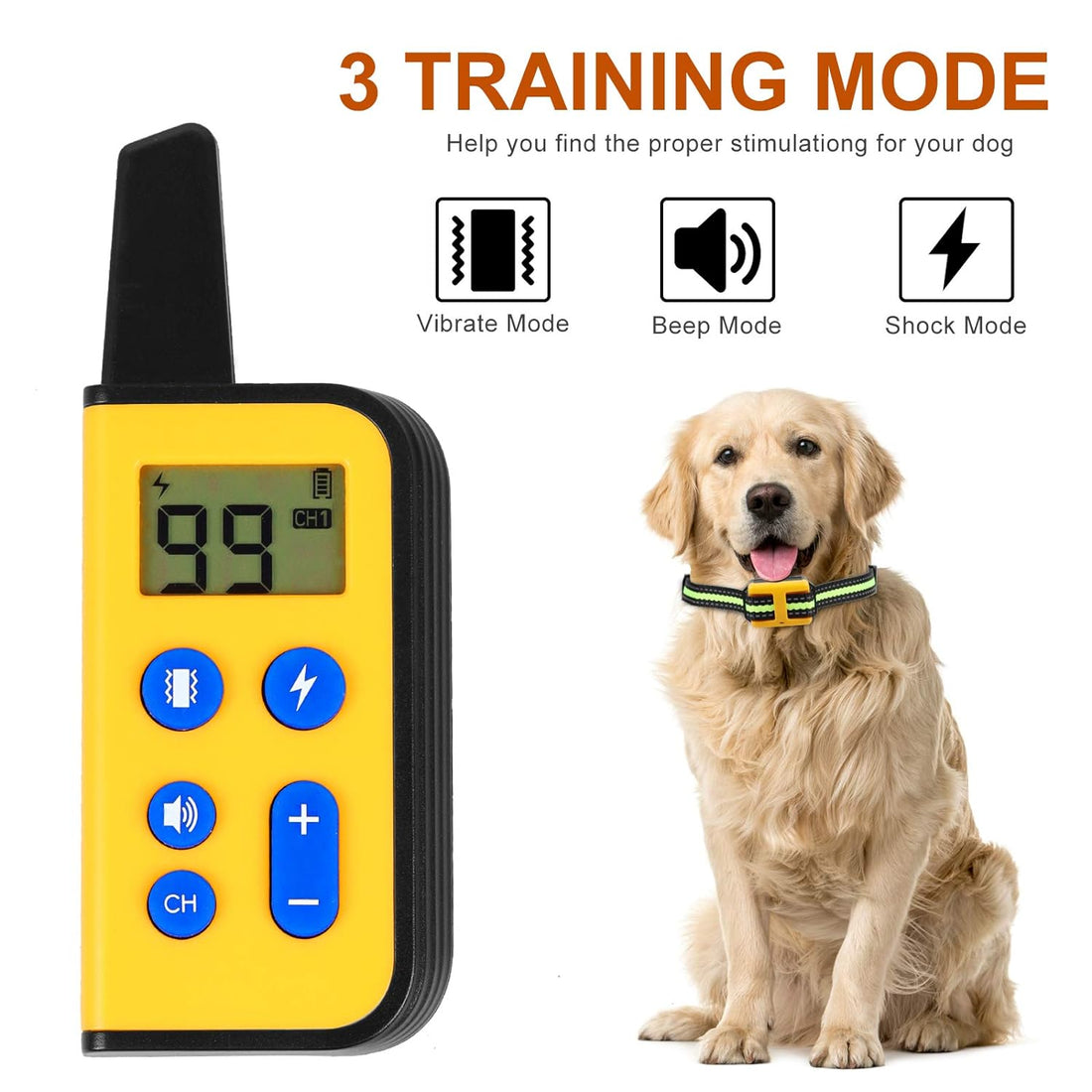 Patroaint Rechargeable100% Waterproof Dog Training Collar, Three Modes, Beep Sound, Adjustable Vibration and Shock Mode,Suitable for Small to Large Dogs 5-140lbs,Long Distance Up to 1800Ft
