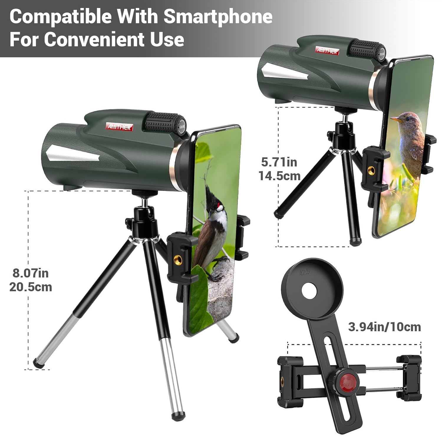 12x50 Monocular Telescope for Smartphone, Monoculars for Adults High Powered HD Compact Handheld Scope Portable Telescope with Phone Adapter & Tripod for Camping Hiking Hunting Travel Bird Watching