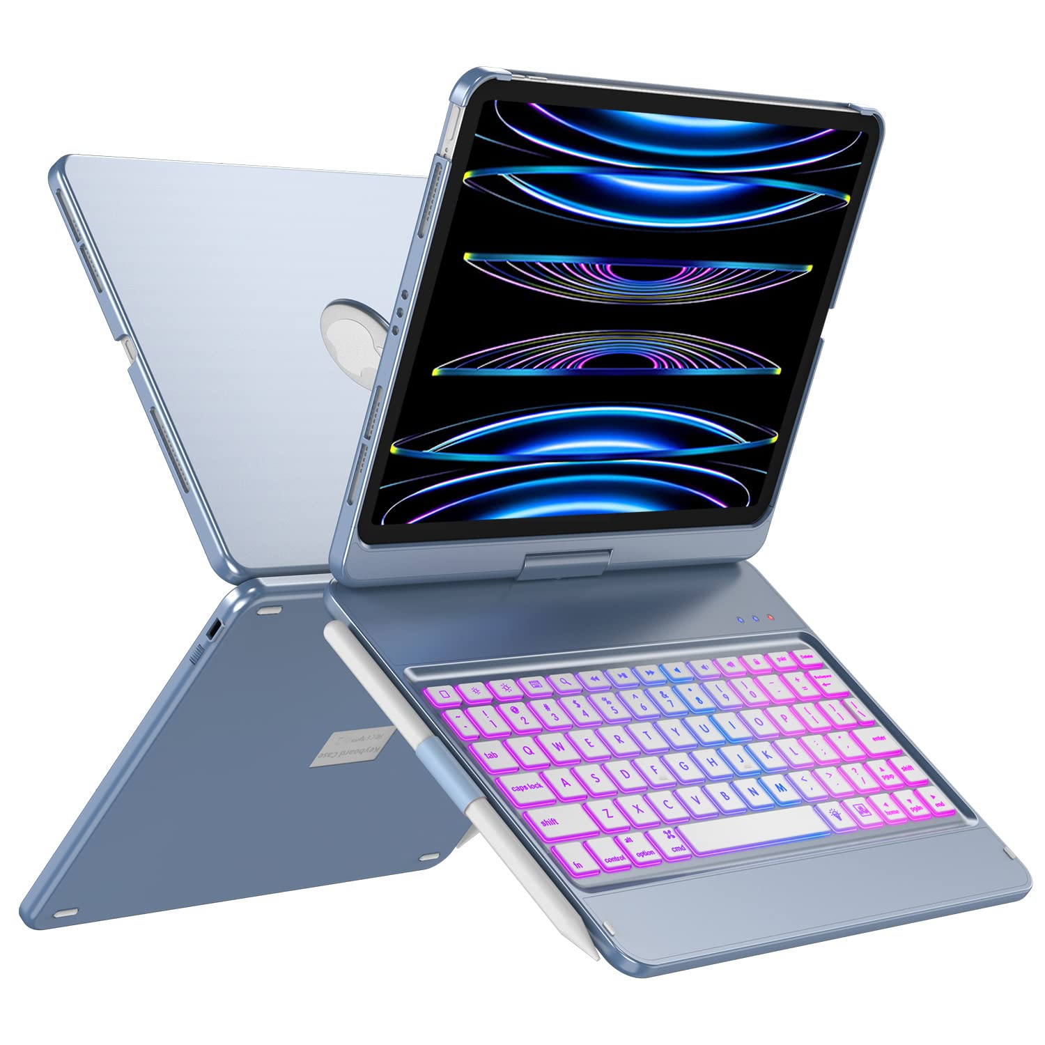 GGH Keyboard Case For Ipad Pro 11 Inch 3Rd Generation 2021Â–360° Rotatable Touchpad Dark Blue, Bluetooth