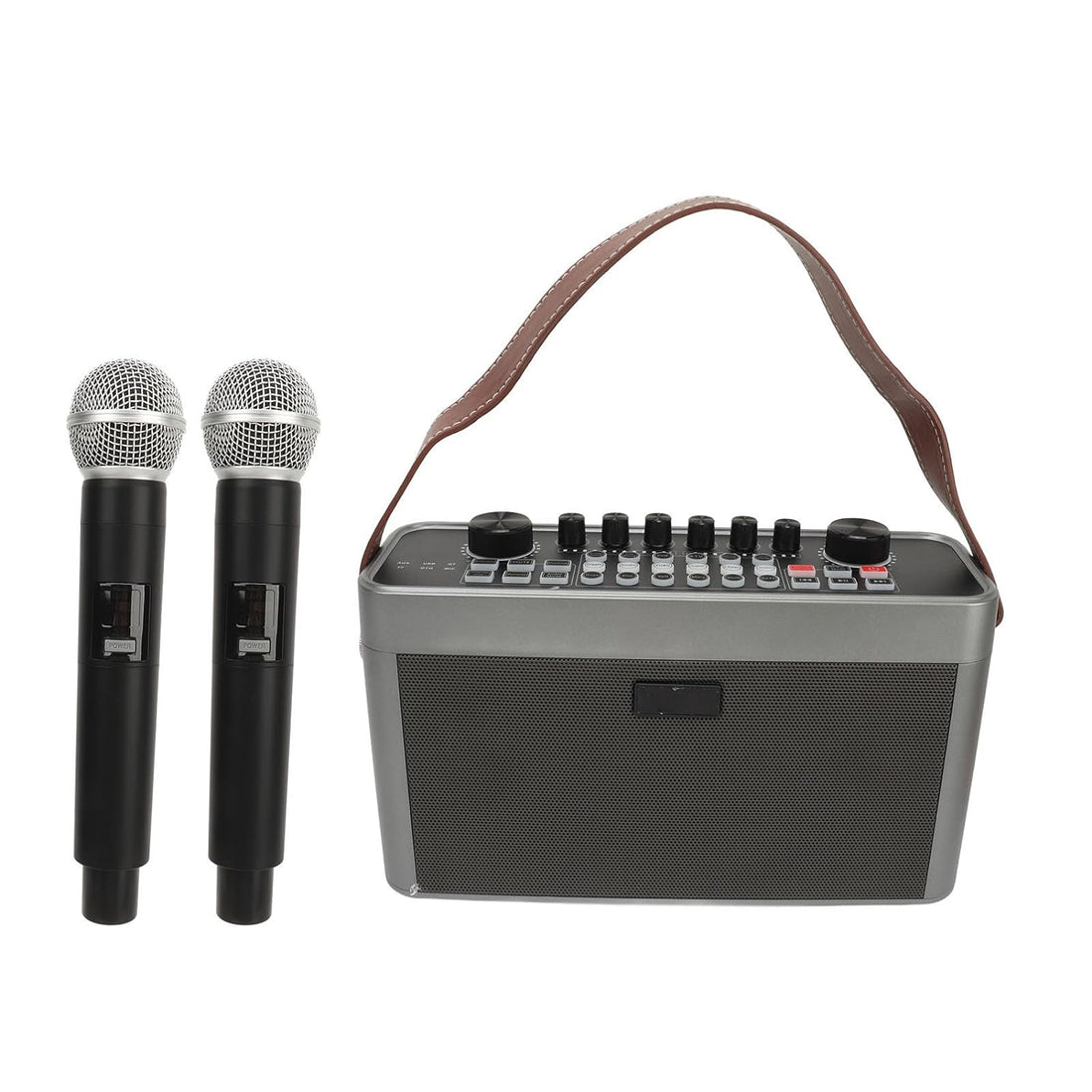 Portable Karaoke Machine with 2 Wireless Microphones, Remote Controls, Portable Bluetooth Speaker with Bass Treble Adjustment, Compatible with iOS Android Windows