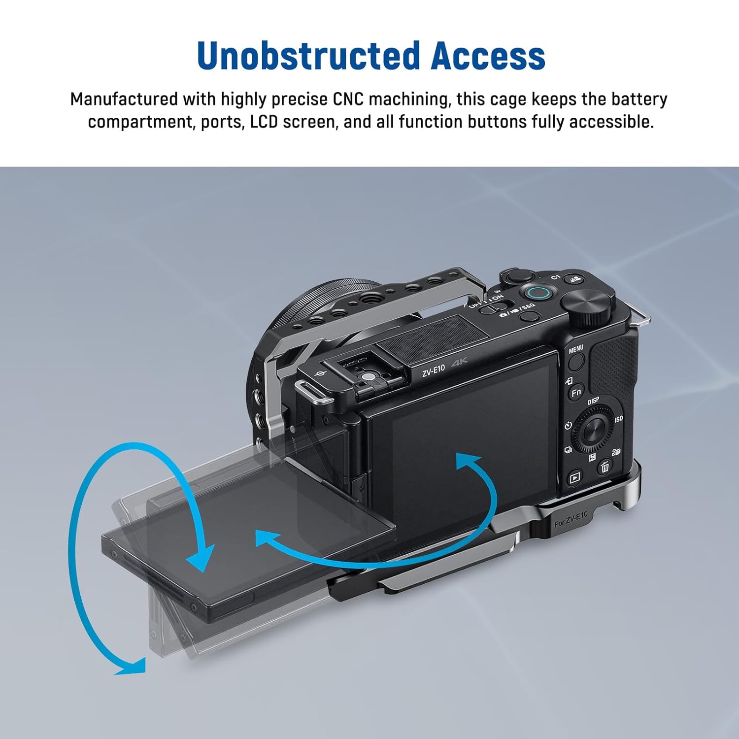 NEEWER ZV-E10 Camera Cage with Silicone Grip, 1/4" Threads, 3/8" ARRI Locating Holes, Arca Type QR Base, Protective Metal Video Rig Compatible with SmallRig Handles DJI RS Gimbals Sony ZV-E10, CA003S