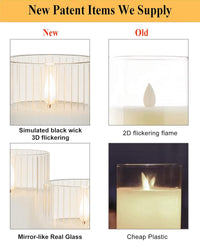 ANGELLOONG Clear Glass Flickering Flameless Candles Battery Operated with Remote Control, LED Pillar Candles with Timer, Romantic Candles for Bathroom Home Decor, Set of 3