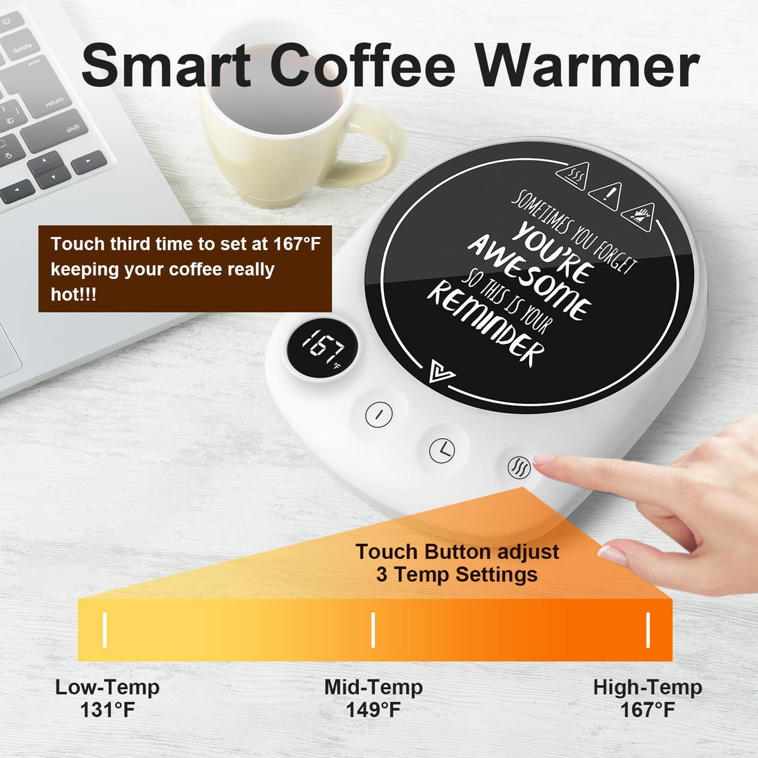 Bsigo Coffee Warmer Plate Candle Mug Warmer for Home & Office, Electric Smart Coffee Mug Warmer for Desk, Portable Warmer Beverage Tea Coffee Cup Warmer with 3-Temp Settings, 1-12h Timer Auto Shut Off