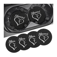 AICEL 4 Pack Car Cup Coasters, 2.75 Inch Soft PVC Car Cup Holder Insert Coaster, Blessed Cross and Heart Christian Anti Slip Shockproof Drink Mat, Universal Vehicle Interior Accessories (Black)