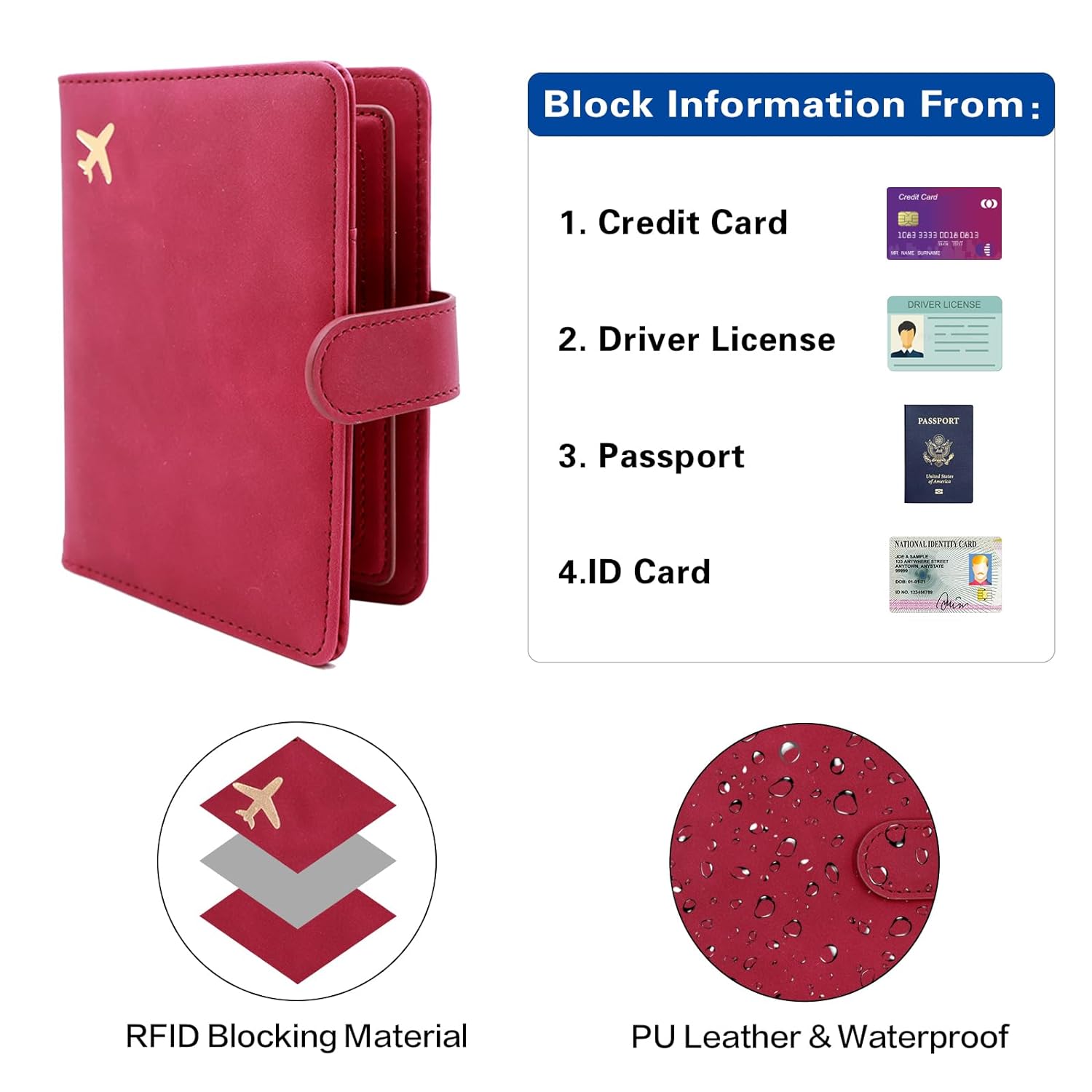 Deziliao Passport and Vaccine Card Holder Combo, PU Leather Passport Holder with Vaccine Card Slot, Passport Wallet for Men and Women…, DE0058Peach Red, Upgrade