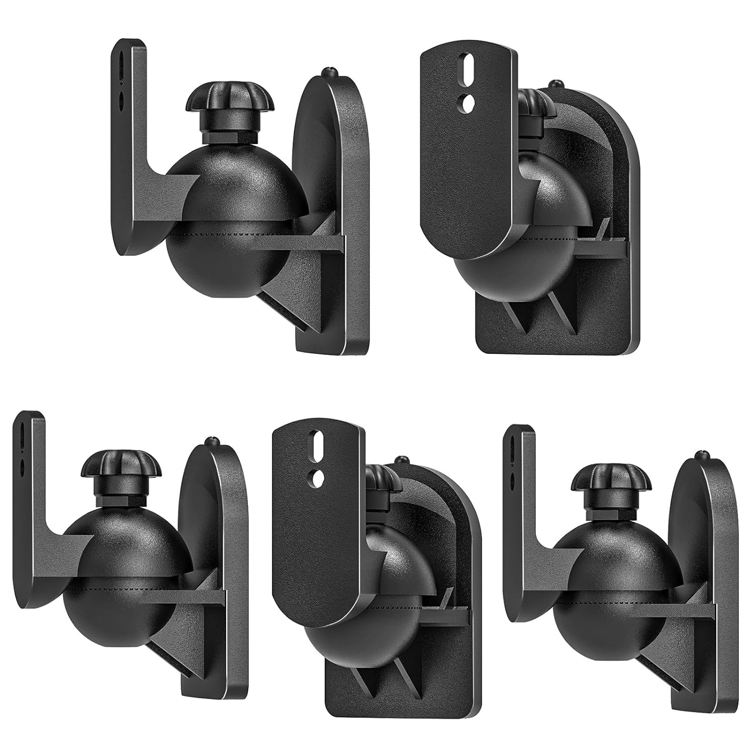 WALI Speaker Wall Mount Brackets Multiple Adjustments for Bookshelf, Surround Sound Speakers, Hold Up to 7.lbs, (SWM602), 6 Packs, Black