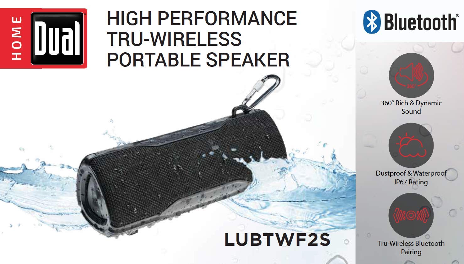 Dual Electronics LUBTWF2S Wireless Portable Bluetooth Speaker | TruWireless Bluetooth Stereo | Waterproof & Dustproof IP67 | 360 Rich & Dynamic Sound | 100ft Wireless Range | 15 Hour Playtime
