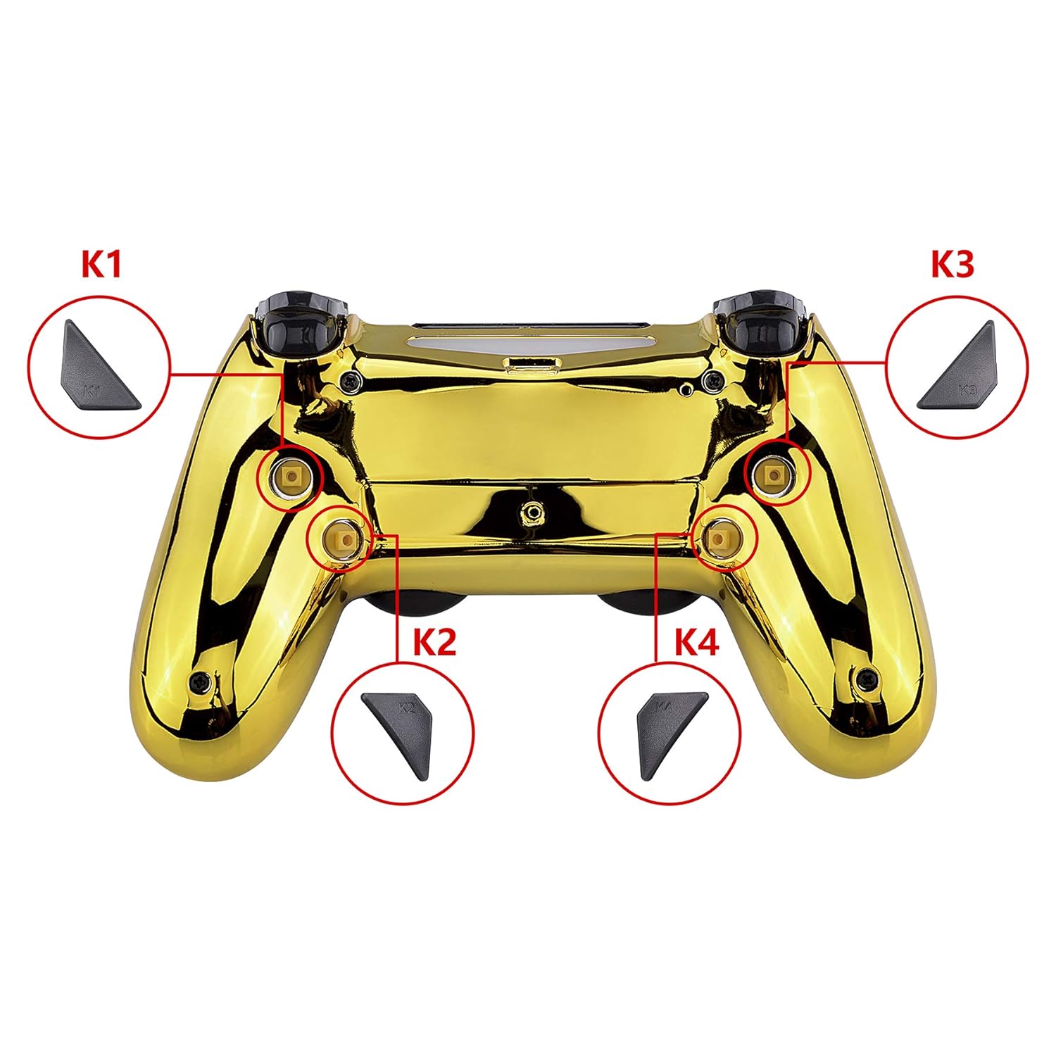 eXtremeRate Chrome Gold Dawn Programable Remap Kit for PS4 Controller with Upgrade Board & Redesigned Back Shell & 4 Back Buttons - Compatible with JDM-040/050/055 - Controller NOT Included