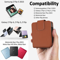 for Samsung Galaxy Z Flip 5/4/3，Motorola Razr 2023 Case，Motorola Razr Plus 2023 Case, Pouch Holster Belt Case, Leather Pouch with Metal Clip for Phone Holster Case for Galaxy Z Flip 5,Brown