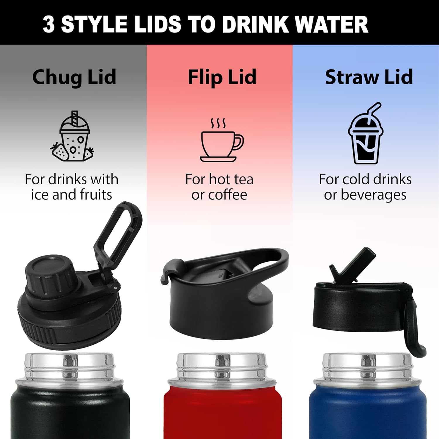 Eclipse 22oz Vacuum Insulated Stainless Steel Water Bottle | 3 Interchangeable Lids - Straw, Flip & Chug Lid | Leakproof and Sweat-Proof - Perfect for Gym Hiking & Travel - Sunrise- 22oz